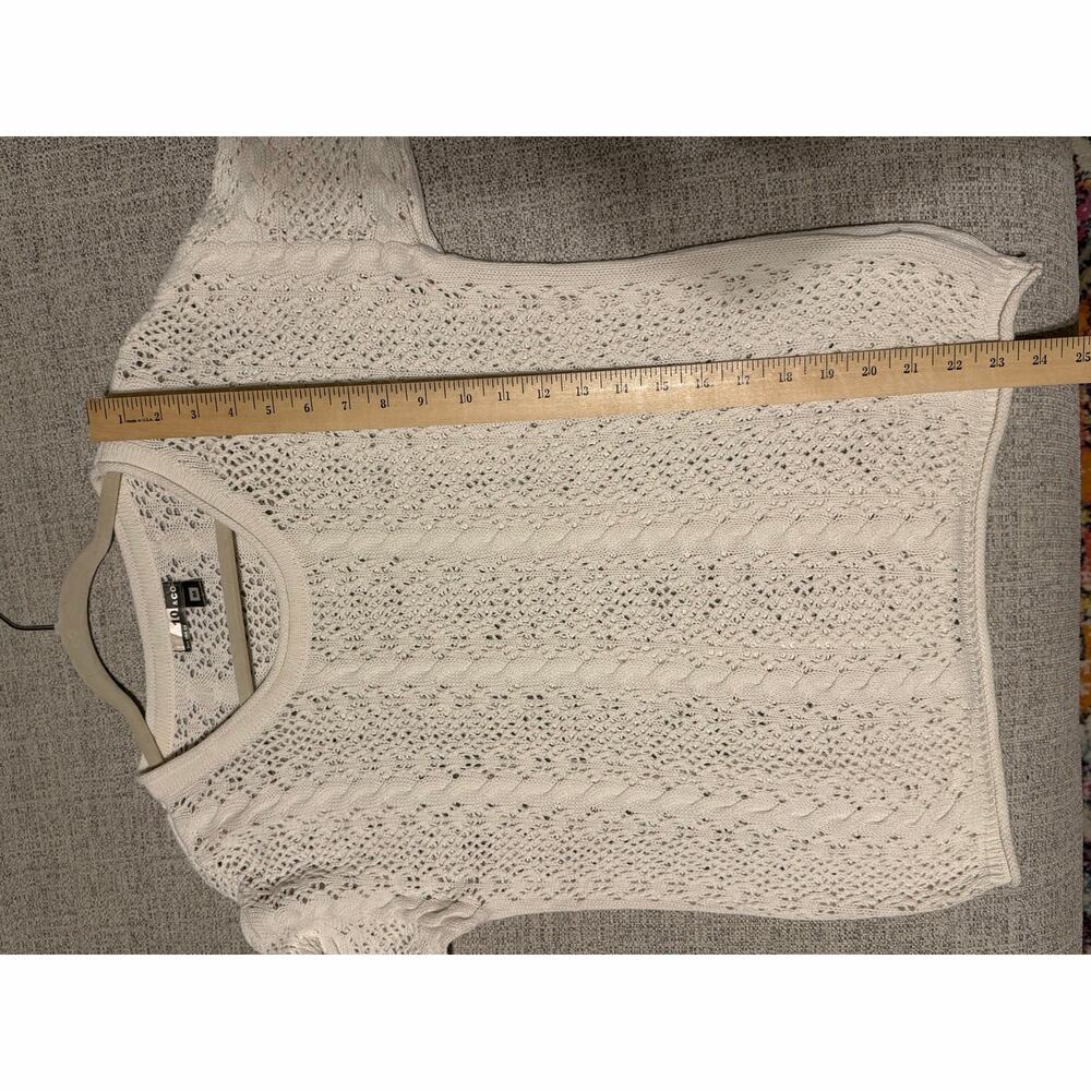 10 & Co Women’s Medium Ivory Cable Knit Openwork Cotton Sweater Coastal Boho - Picture 8 of 10